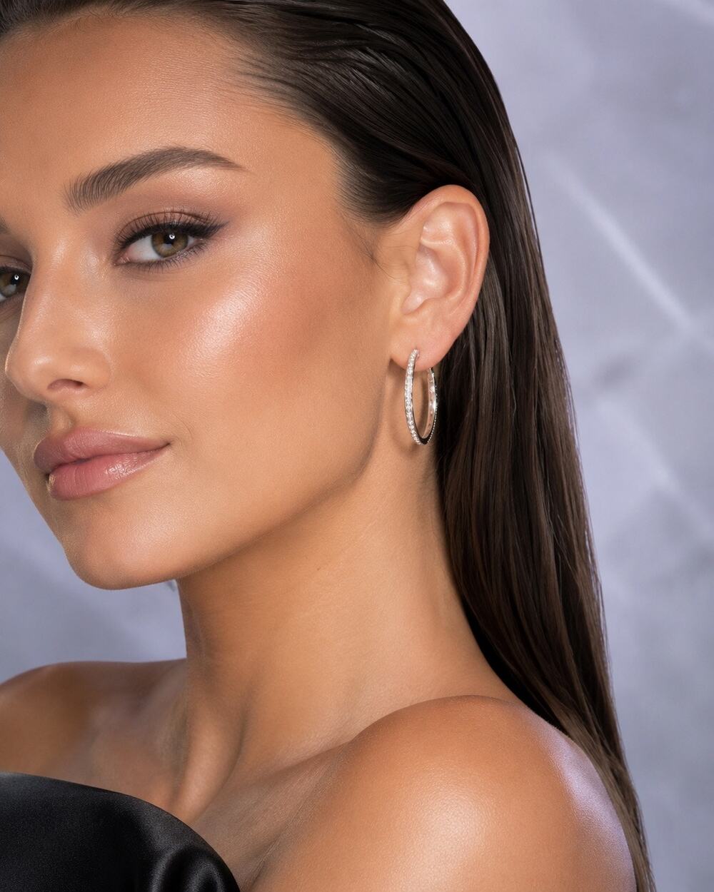 BOGO FREE Crystal hoop earrings, Silvertone